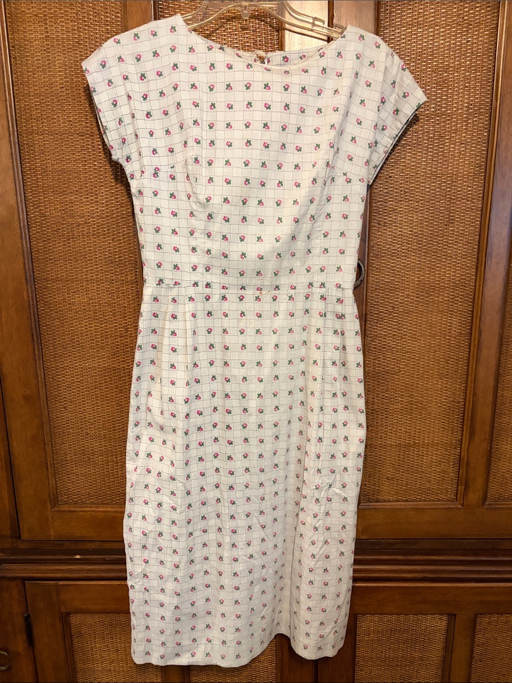 Vintage handmade light gray/pink Floral Sheath Dress, 1970’s from estate